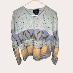 Vintage Eagles Eye Knitted Tulip and Sunflower Sweater Size XL - #150